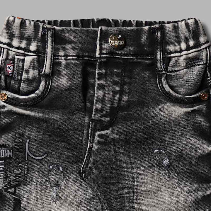 Black & Blue Sheded Boys Jeans Close Up 