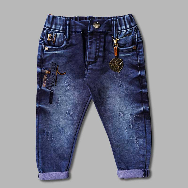 Black & Blue Sheded Boys Jeans Front 