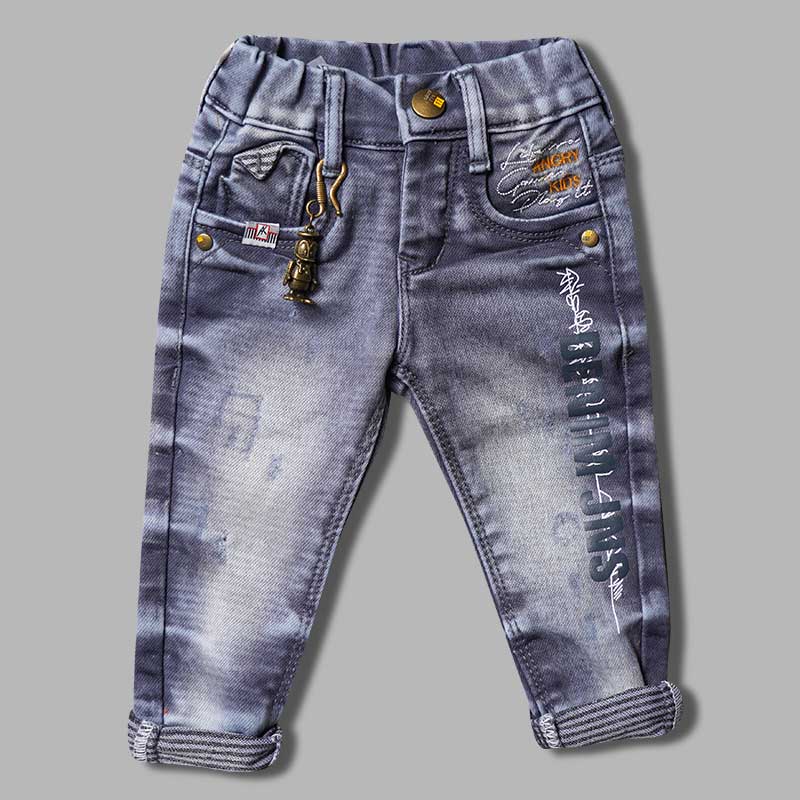 Elastic Waist Sheded Jeans for Boys Front 