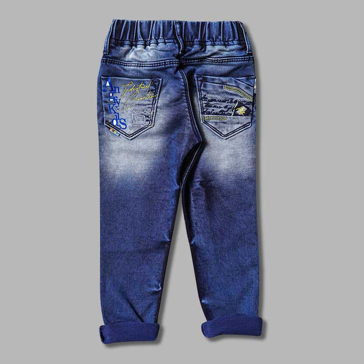 Blue & Dark Blue Drawstring Jeans for Boys Back 