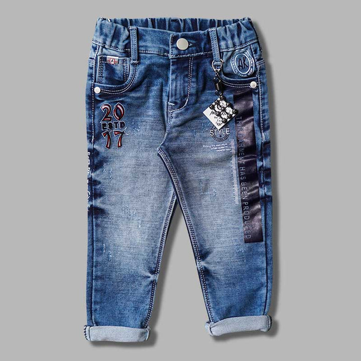 Blue Elastic Waist Boys Jeans Front 