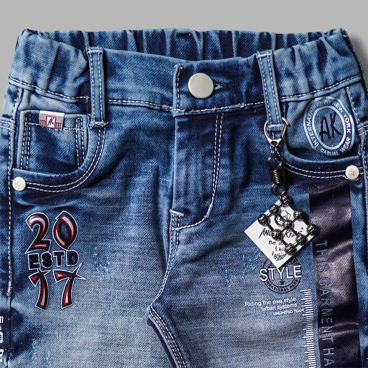 Blue Elastic Waist Boys Jeans Close Up