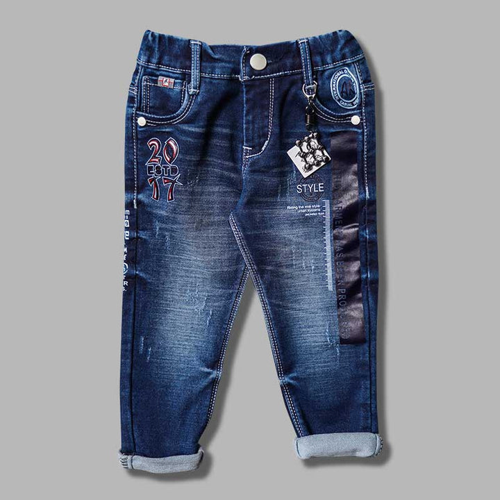 Navy Blue Elastic Waist Boys Jeans Front 