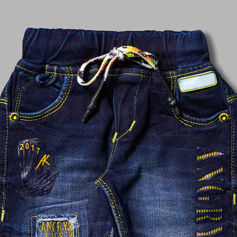 Jeans For Boys And Kids With Elastic Waist And Ripped Pattern