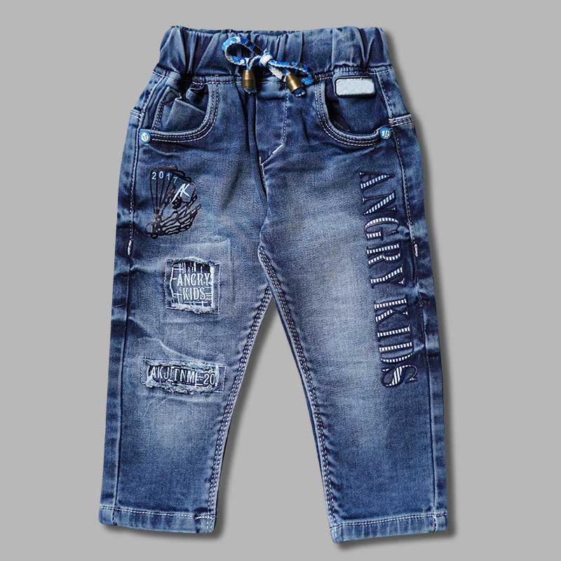 Jeans For Boys And Kids With Elastic Waist And Ripped Pattern