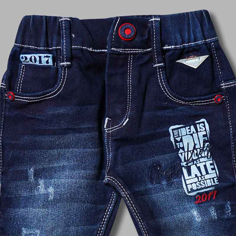 Jeans For Kids With Rugged Pattern And Elastic Waist