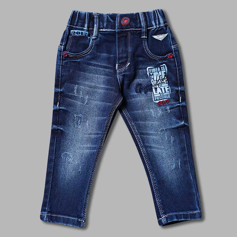 Jeans For Kids With Rugged Pattern And Elastic Waist