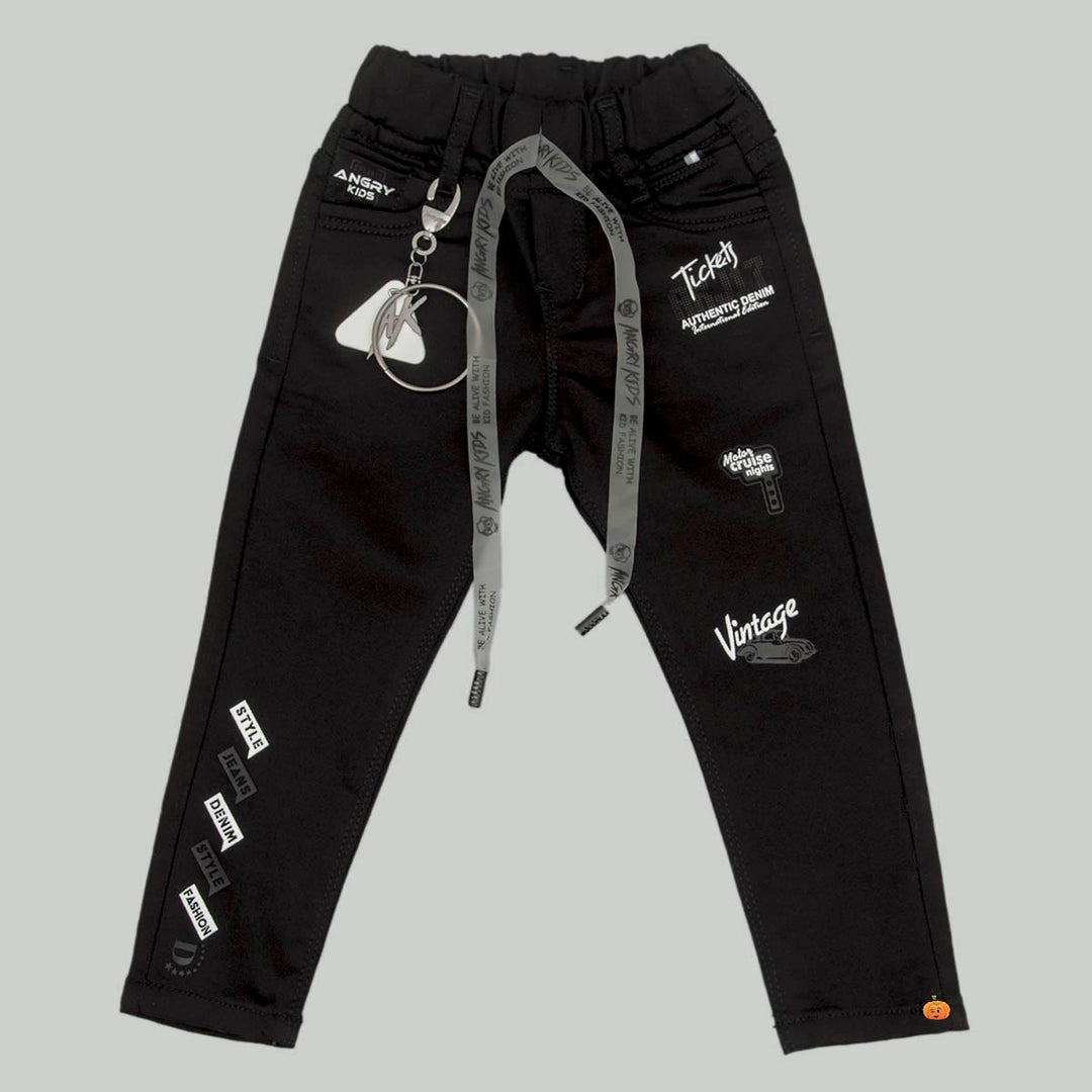 Black Drawstring Boys Jeans Front View