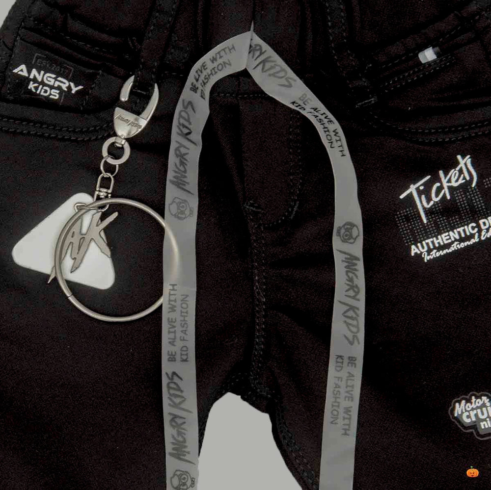 Black Drawstring Boys Jeans Close Up View