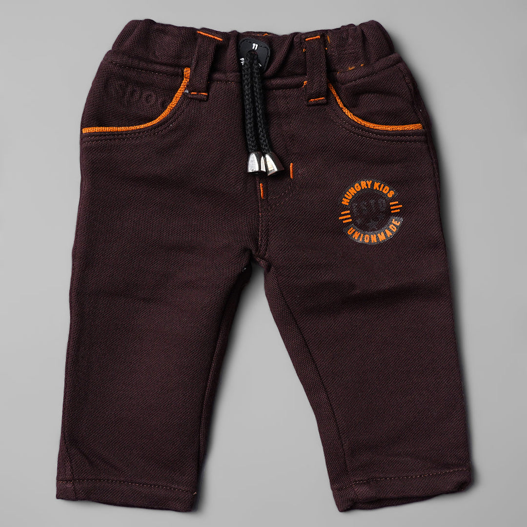 Coffee Color Drawstring Jeans for Boys Front 