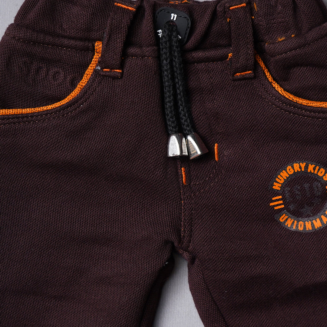 Coffee Color Drawstring Jeans for Boys Close Up 
