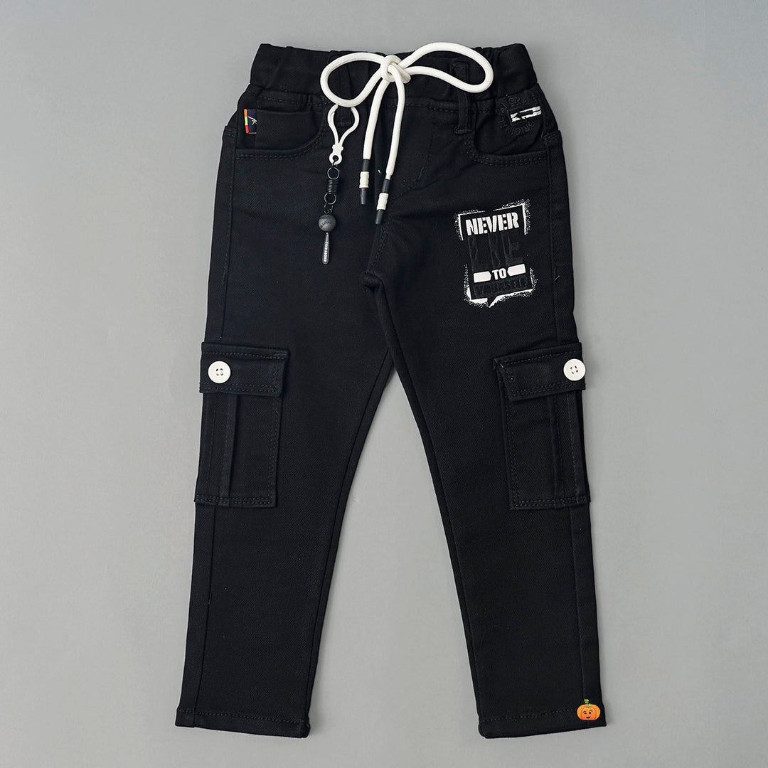 Black Drawstring Boys Jeans Front View