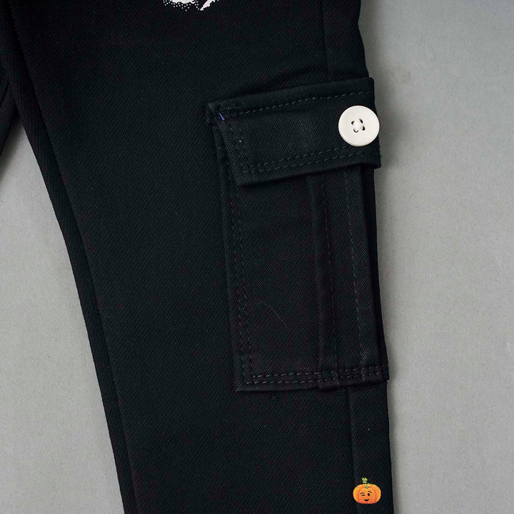 Black Drawstring Boys Jeans Close Up View