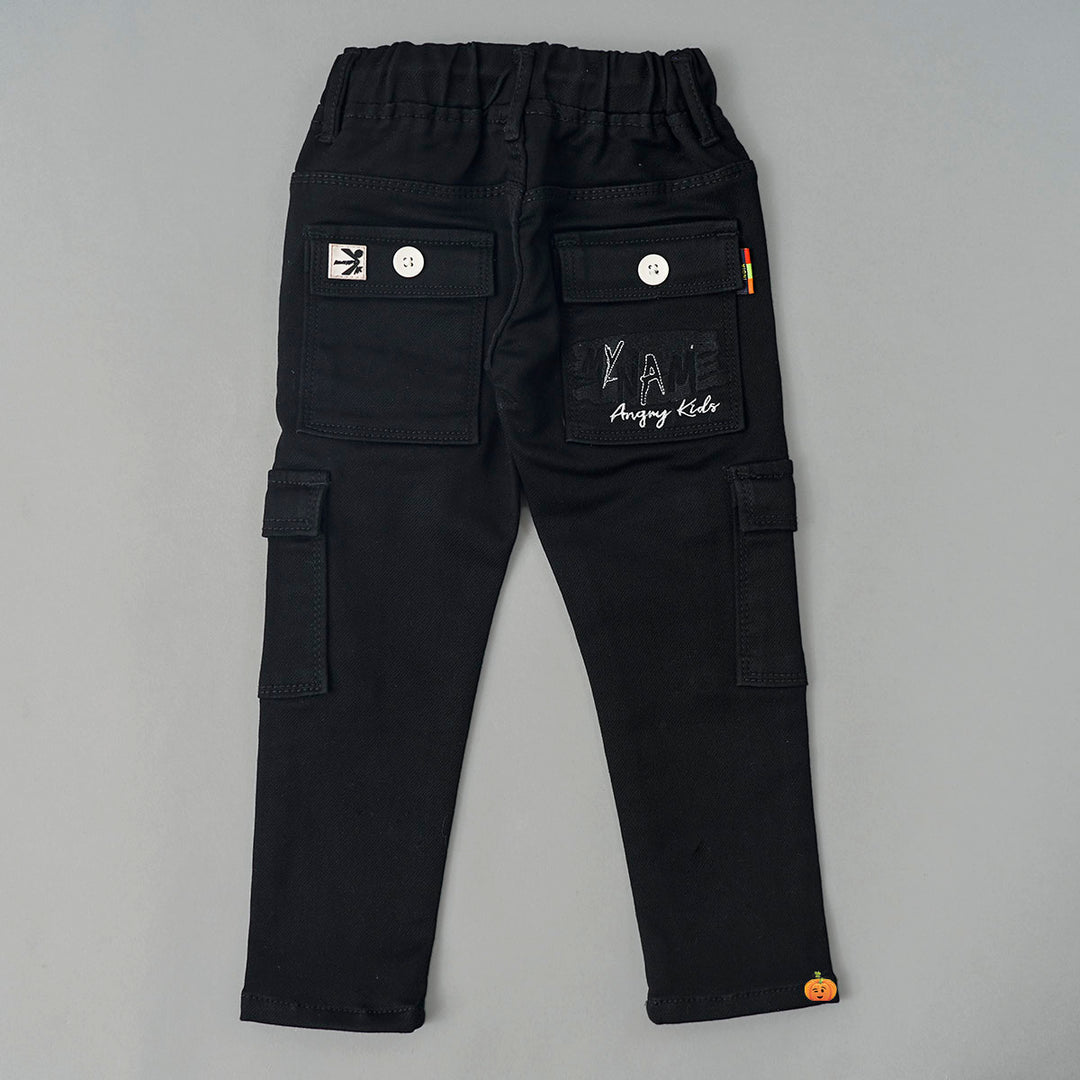 Black Drawstring Boys Jeans Back View