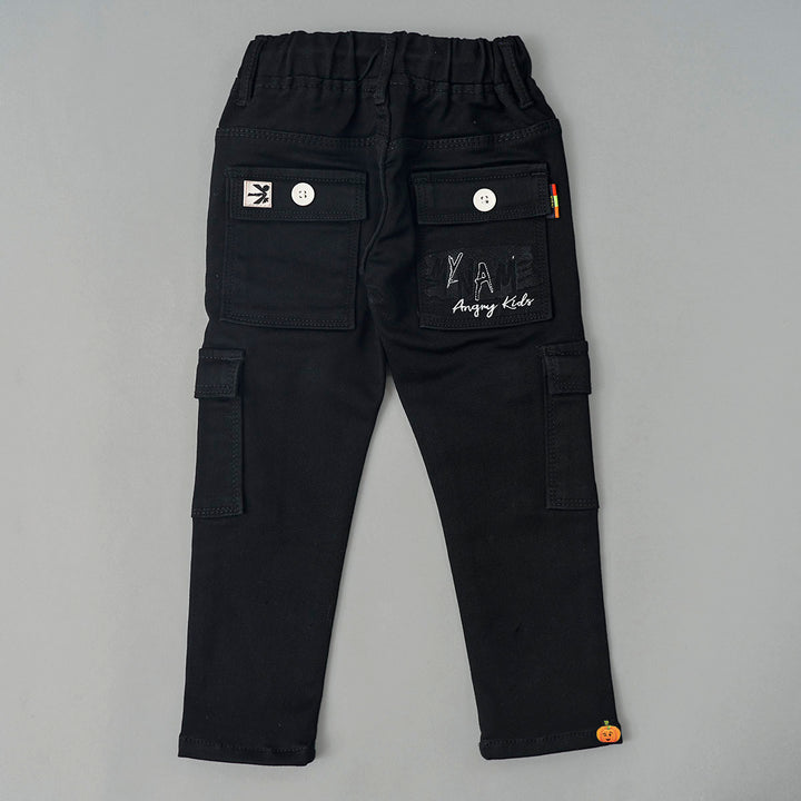 Black Drawstring Boys Jeans Back View