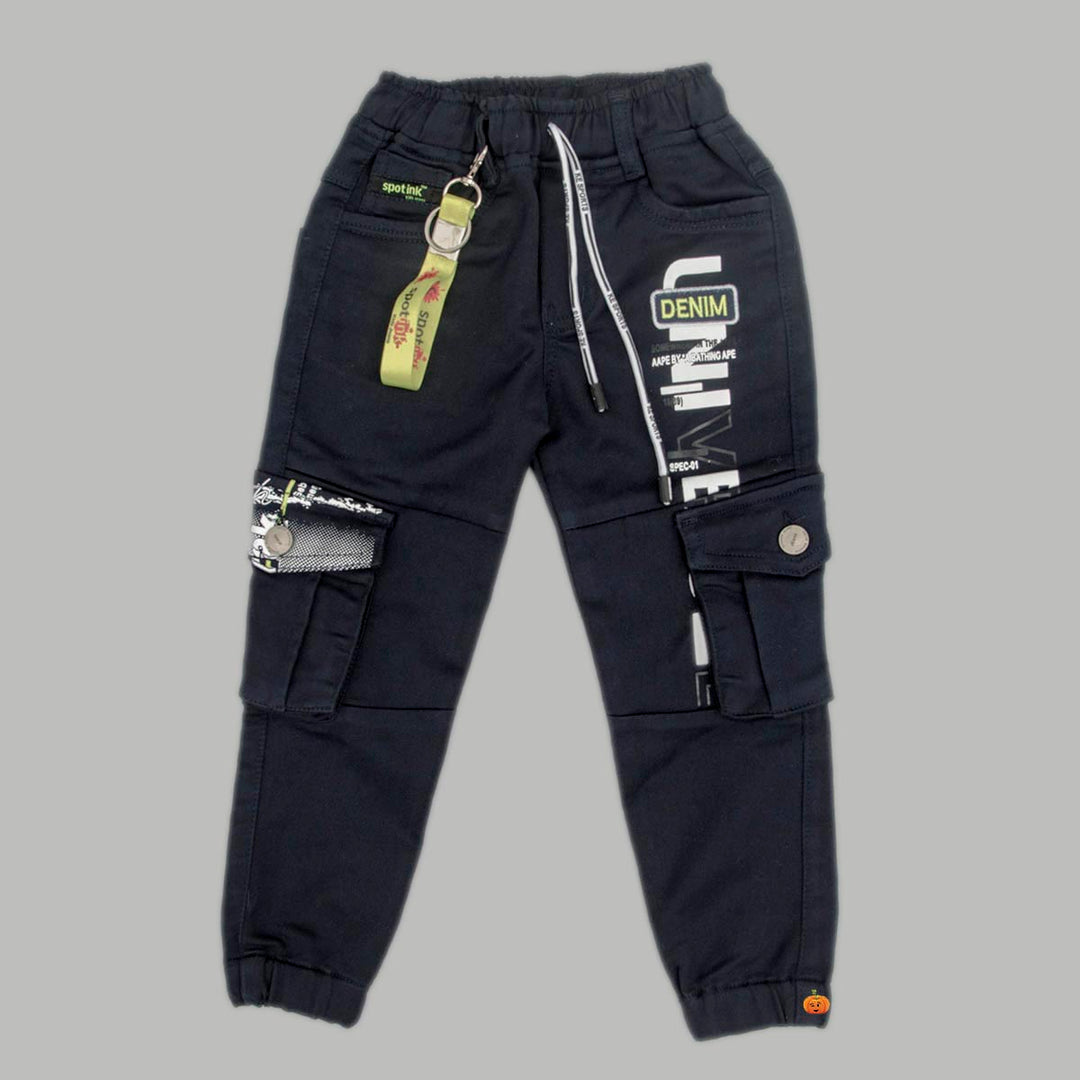 Navy Blue Elastic Waist Boys Jeans Front View