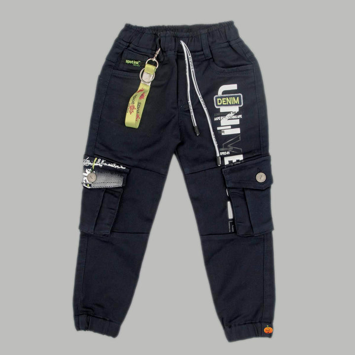 Navy Blue Elastic Waist Boys Jeans Front View