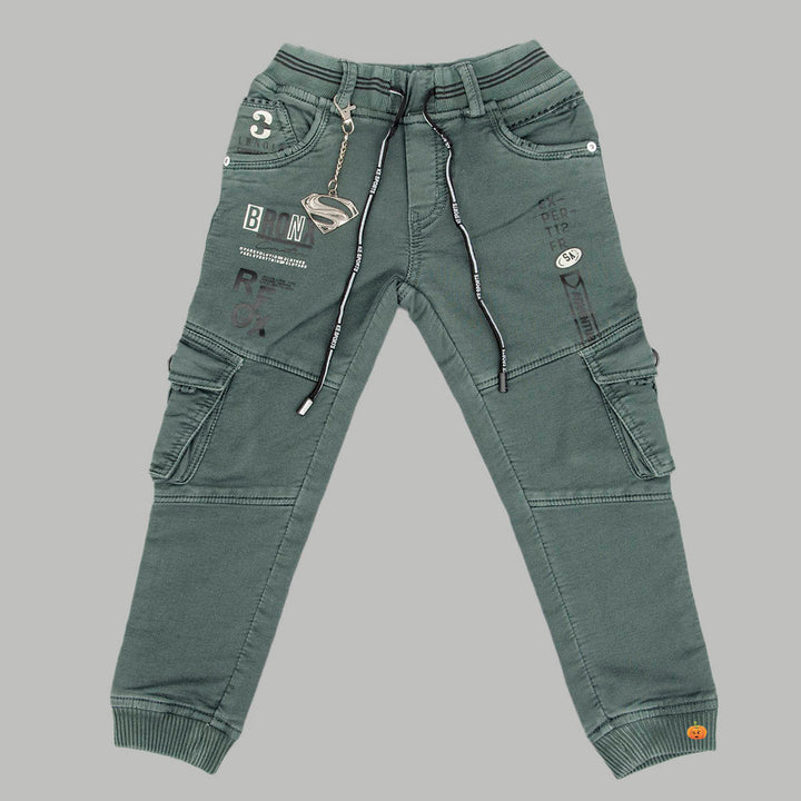 Green & Khaki Drawstring Boys Jeans Front View