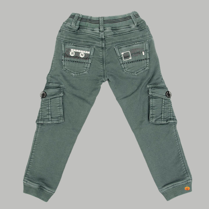 Green & Khaki Drawstring Boys Jeans Back View