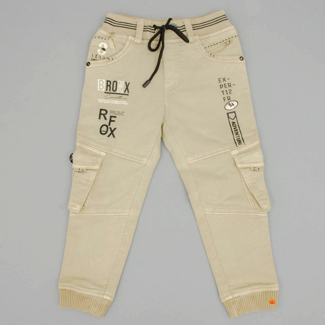 Green & Khaki Drawstring Boys Jeans Front View