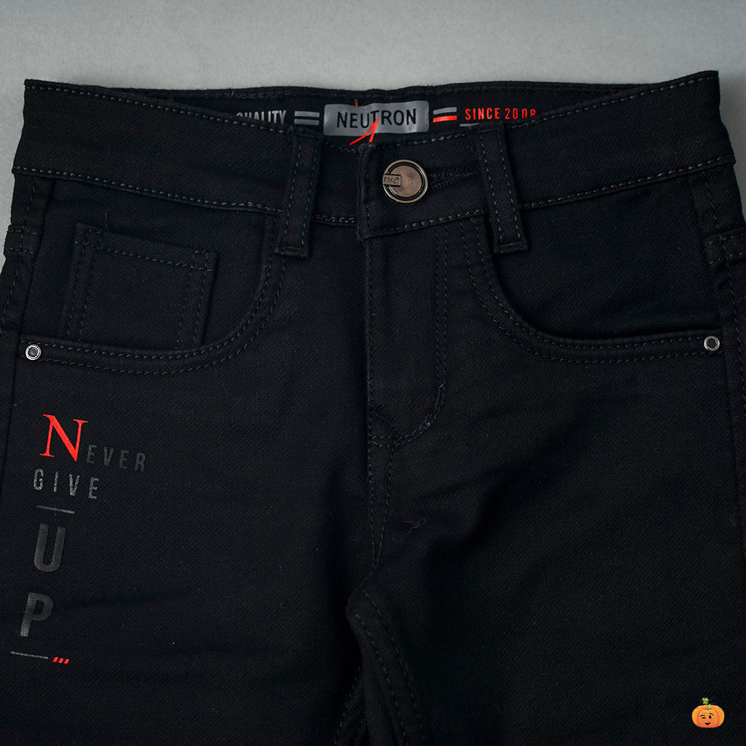 Black Slim Fit Boys Jeans Close Up View