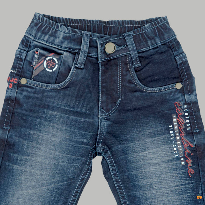 Blue Slim Fit Boys Jeans Close Up View