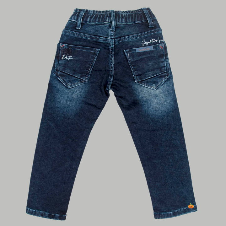 Blue Slim Fit Boys Jeans Back View