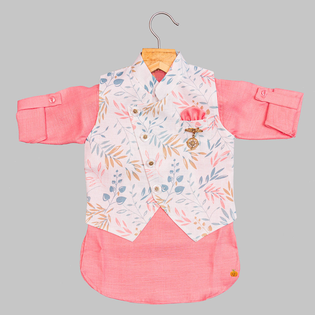 Pink Floral Kurta Pajama for Boys Top View