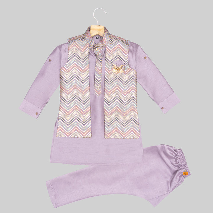 Onion Kurta Pajama for Boys with Jacket Front View