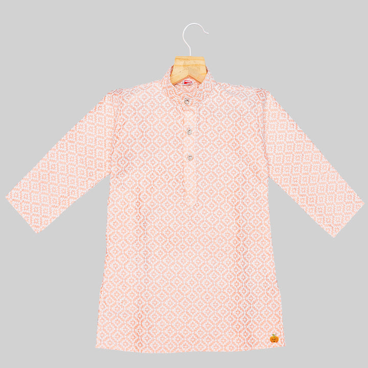 Peach Embroidered Boys Kurta Pajama Top View