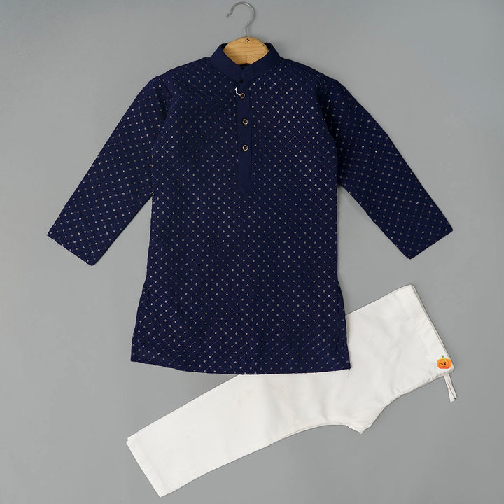 Navy Blue Boys Kurta Pajama Front View