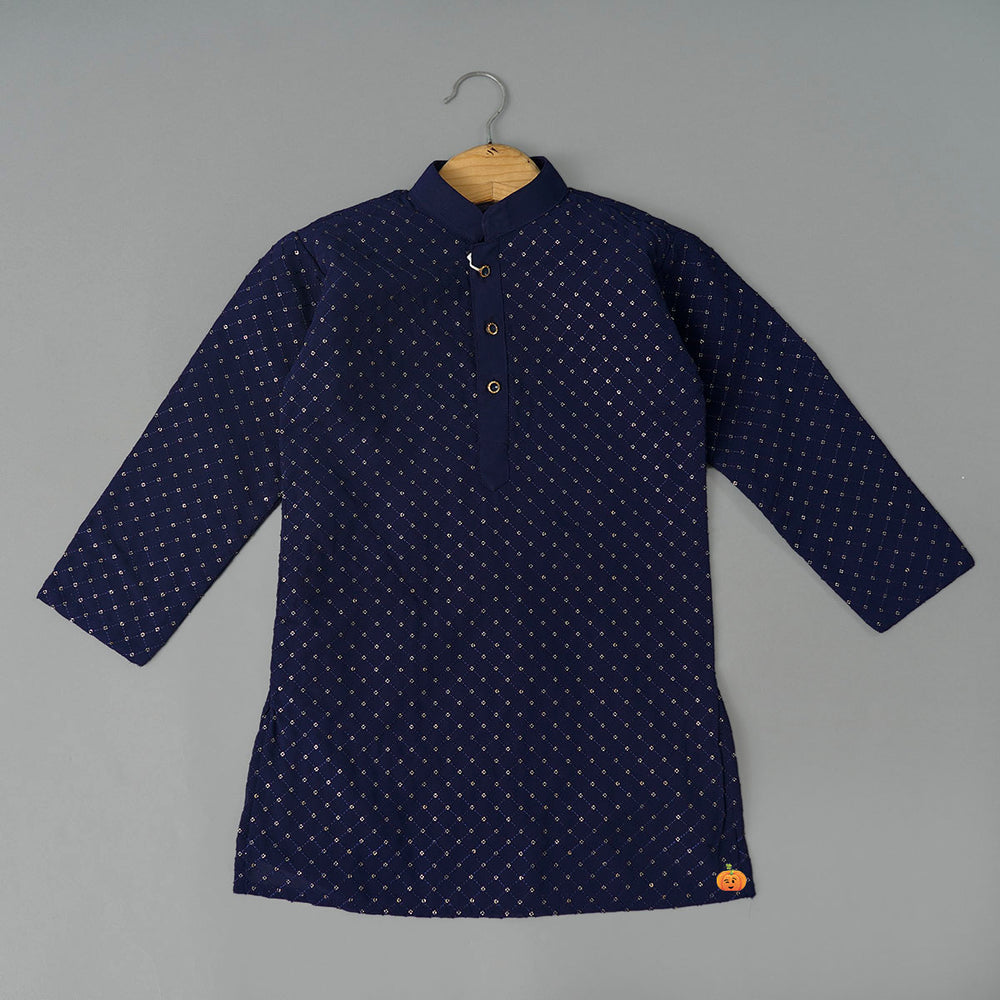 Navy Blue Boys Kurta Pajama Top View