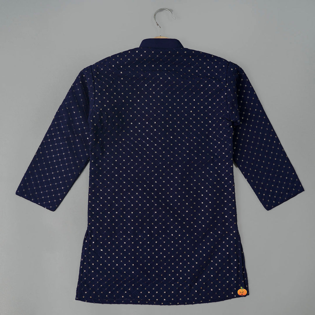 Navy Blue Boys Kurta Pajama Back View 