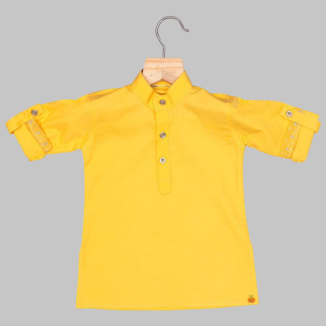 Yellow Embroidered Boys Kurta Pajama Kurta View