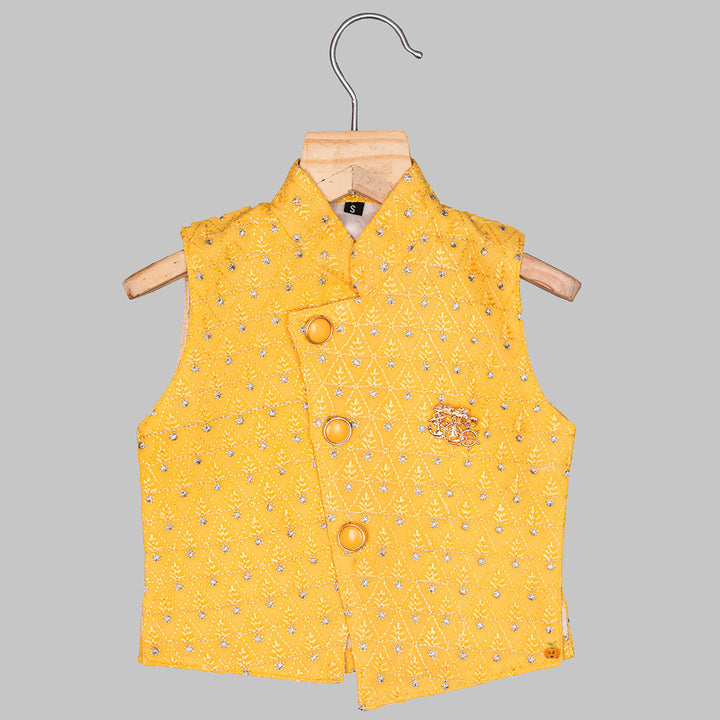 Yellow Embroidered Boys Kurta Pajama Waistcoat View