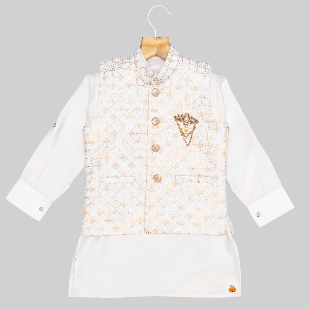 Cream Boys Kurta Pajama with Jacket Kurta View
