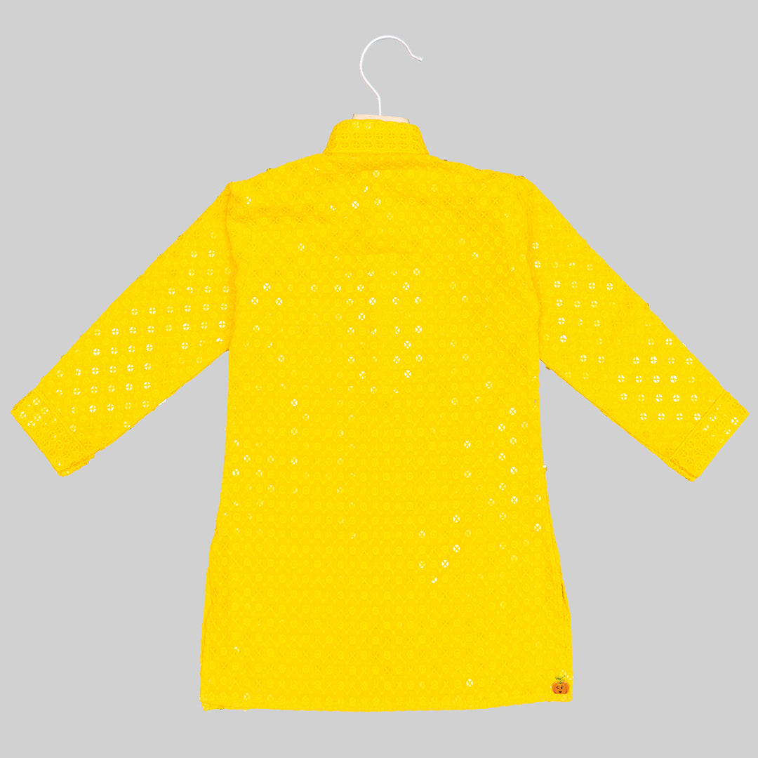 Yellow Sequins Boys Kurta Pajama Back View