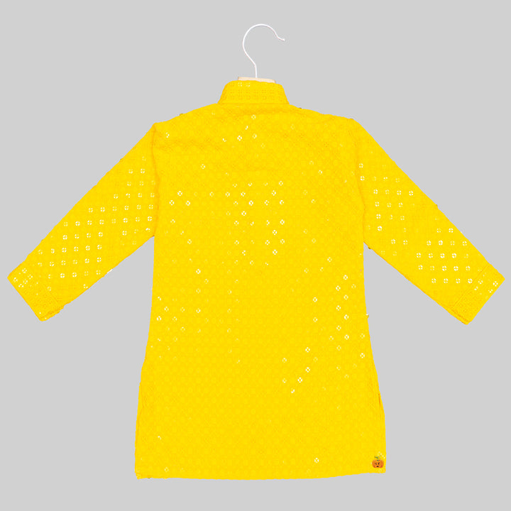 Yellow Sequins Boys Kurta Pajama Back View