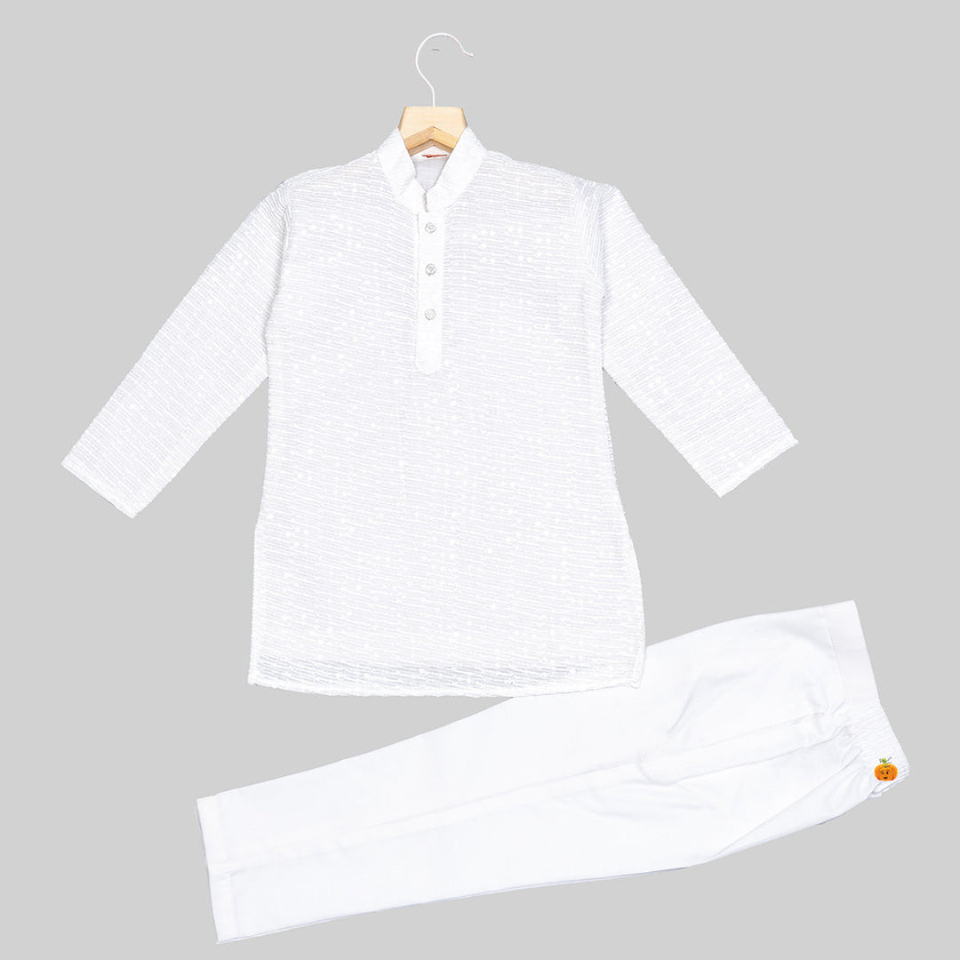 White Sequin Kurta Pajama for Boys Front View