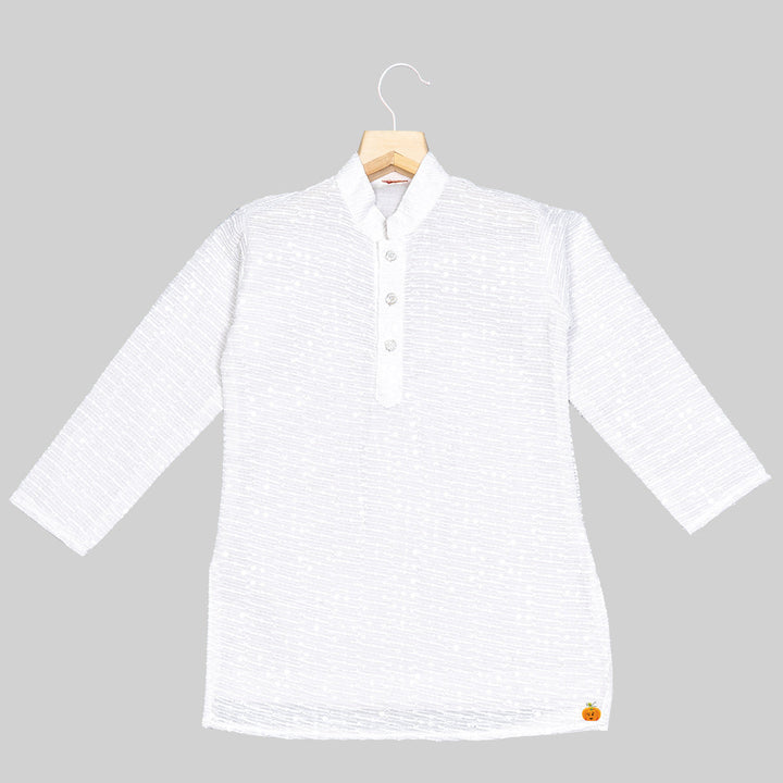 White Sequin Kurta Pajama for Boys Top View