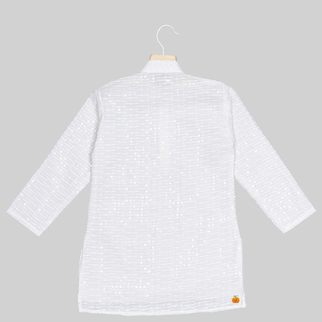 White Sequin Kurta Pajama for Boys Back View