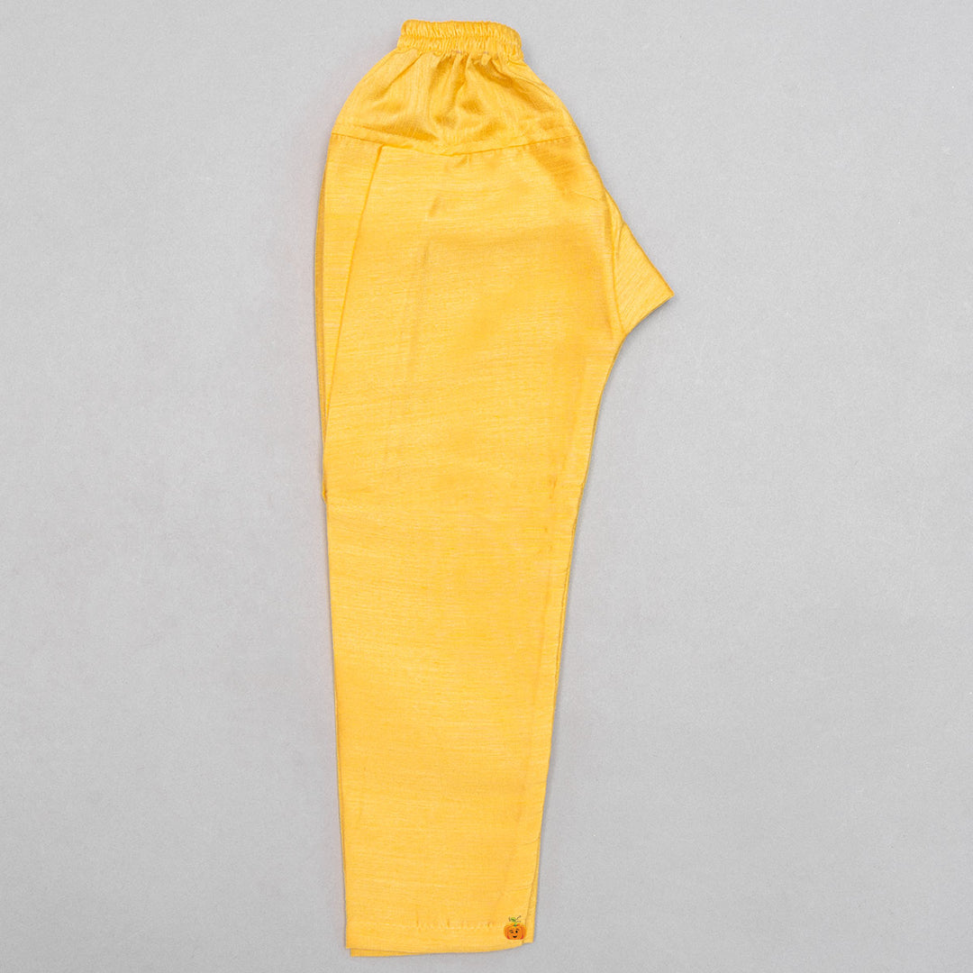 Yellow & Pink Kurta Pajama with Printed Jacket Bottom View
