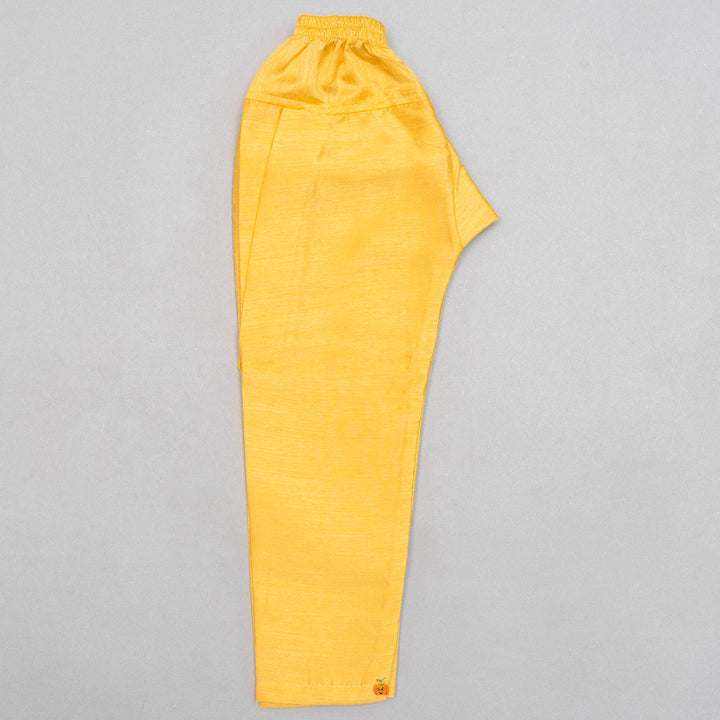 Yellow & Pink Kurta Pajama with Printed Jacket Bottom View