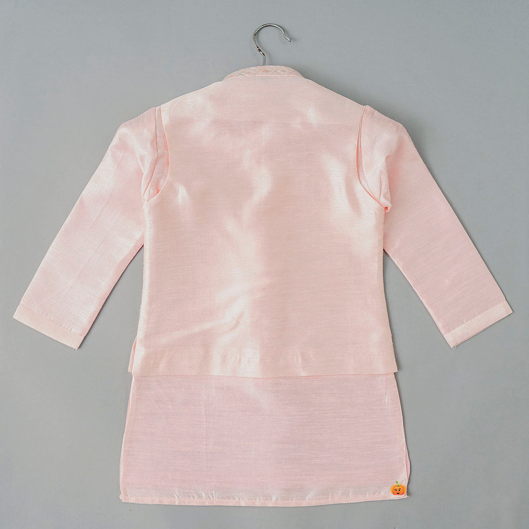 Pink Boys Kurta Pajama with Nehru Jacket Back View