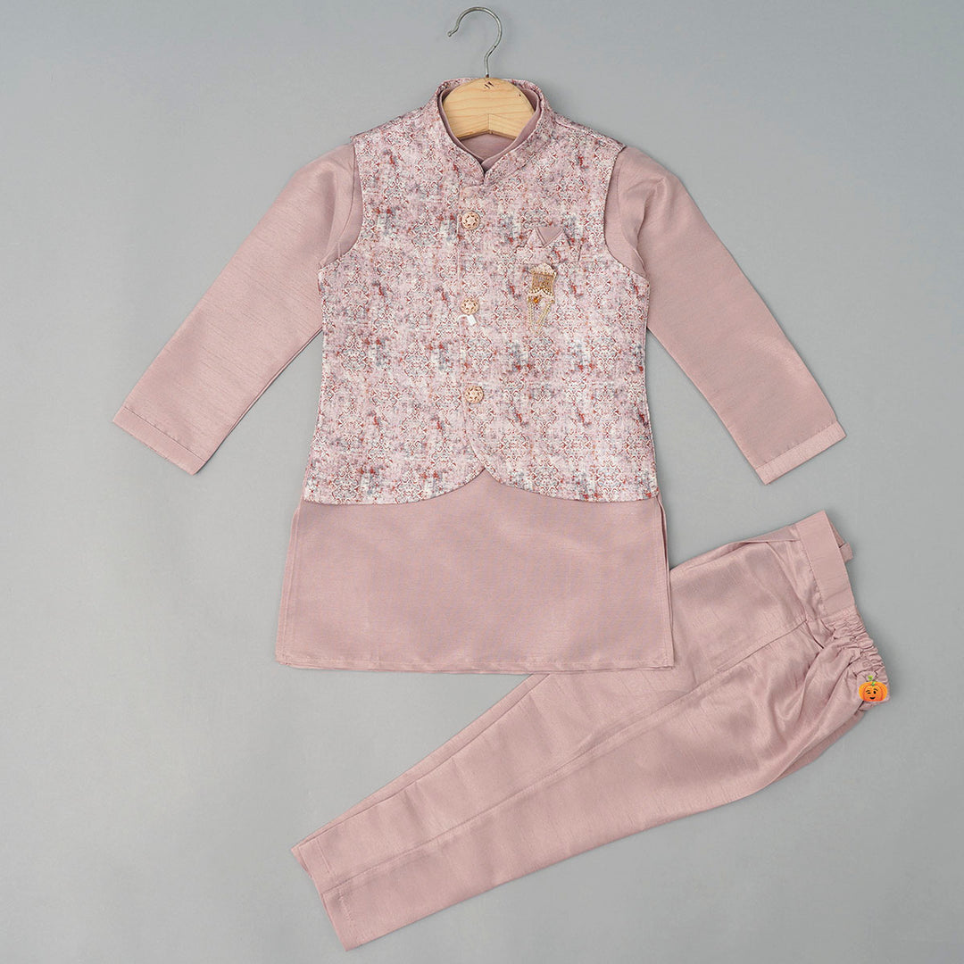 Pink Boys Kurta Pajama with Shaded Design Nehru Jacket Front View