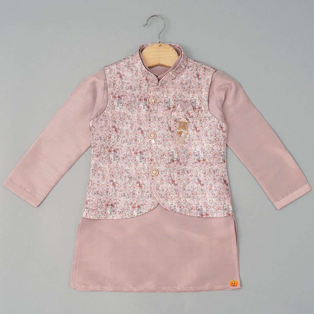 Pink Boys Kurta Pajama with Shaded Design Nehru Jacket Top View