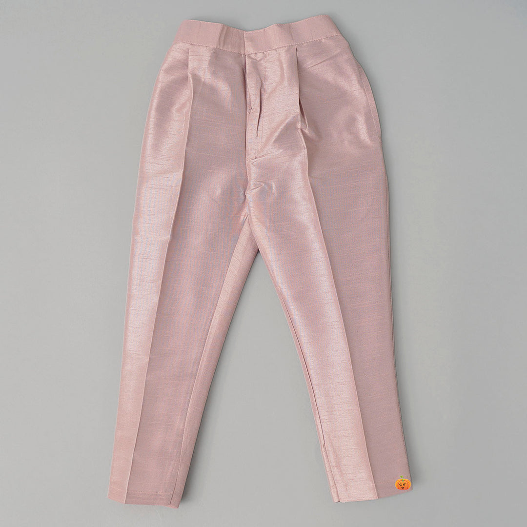 Pink Boys Kurta Pajama with Shaded Design Nehru Jacket Bottom View