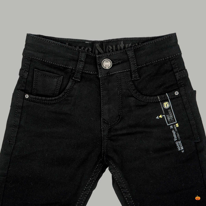 Black Slim Fit Boys Jeans Close Up View