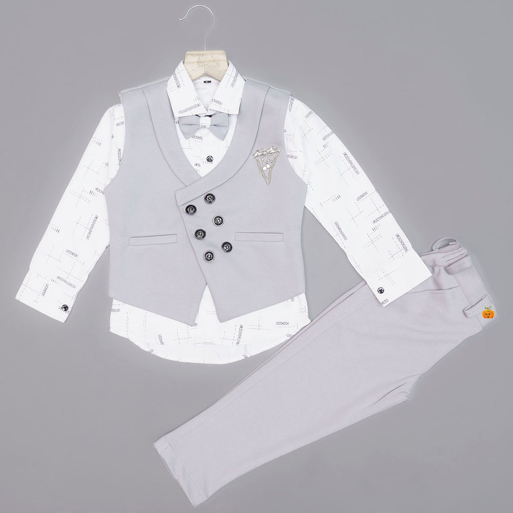 Grey Double Breasted Boys Party Wear Dress Front View