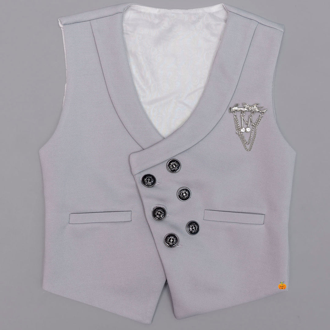 Grey Double Breasted Boys Party Wear Dress Waistcoat View